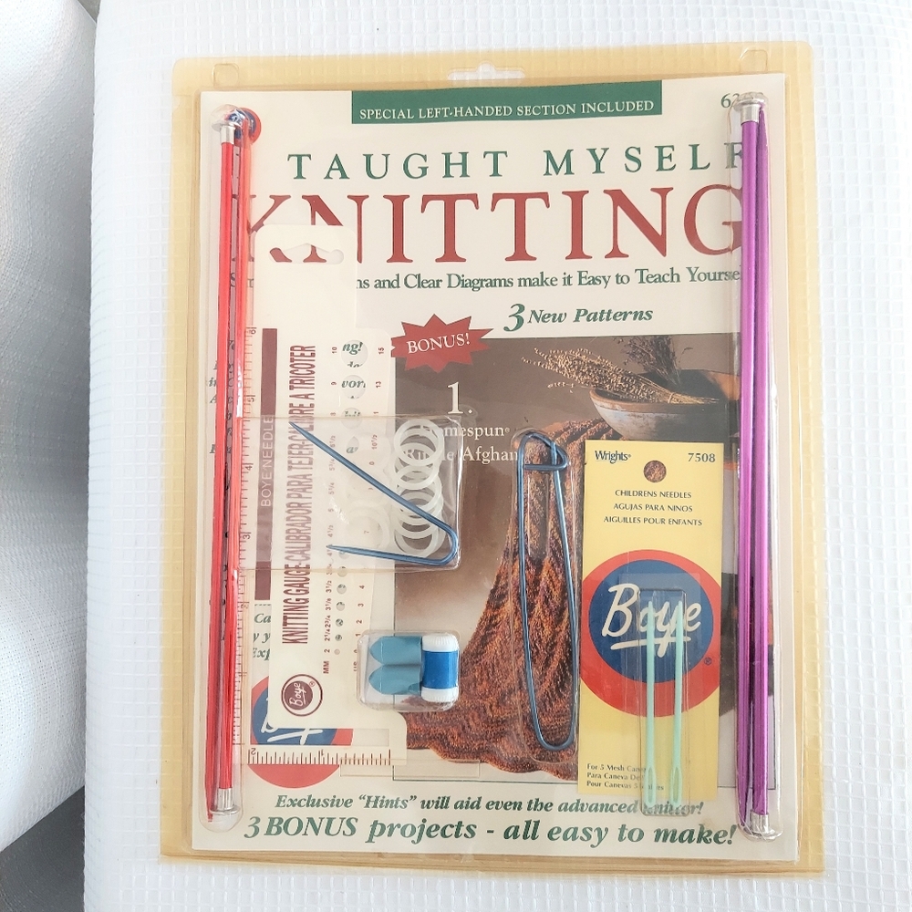 Vtg Beginner Knitting Instruction Kit Taught Myself Left Hand Section Scarf